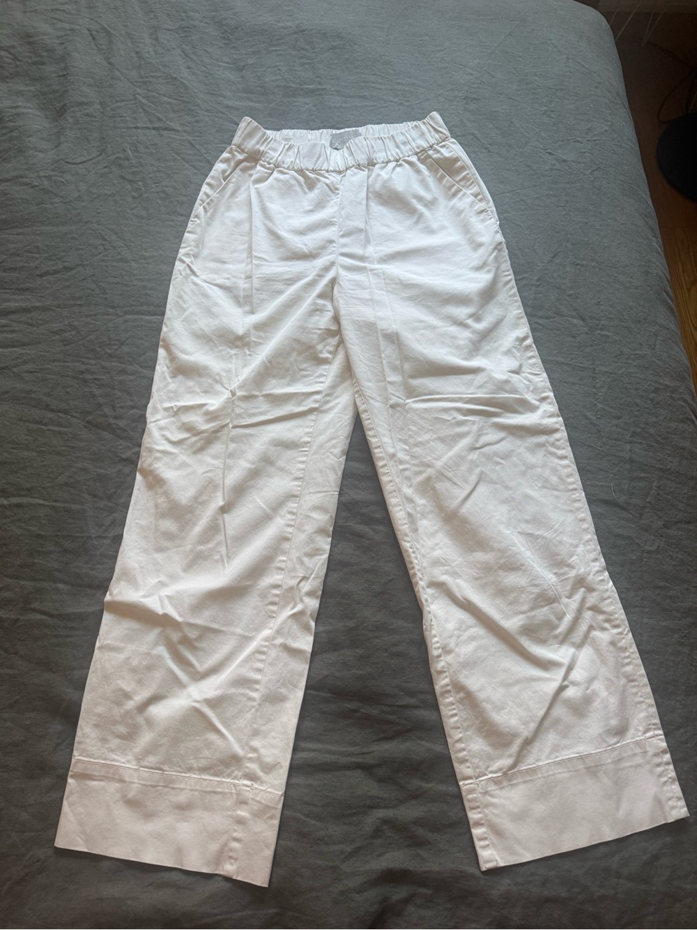 Cream Wide Leg Elastic Everlane Waist Pants